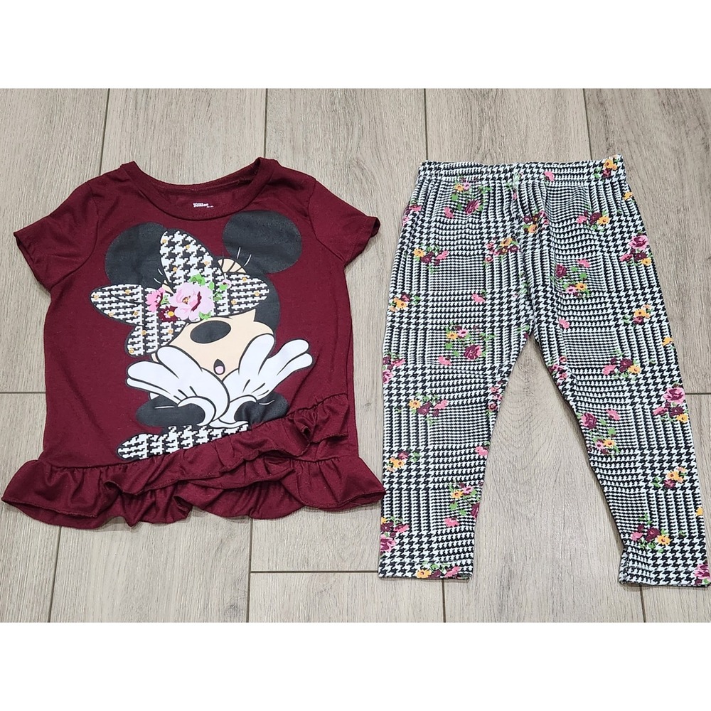 Kids Disney Minnie Mouse Burgundy Shirt Pants Outfit Girls Size 4‎